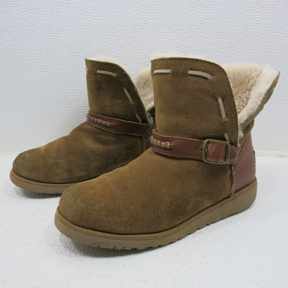 UGG Suede Leather Strap Buckle Boots Australia 4 - Picture 1 of 6